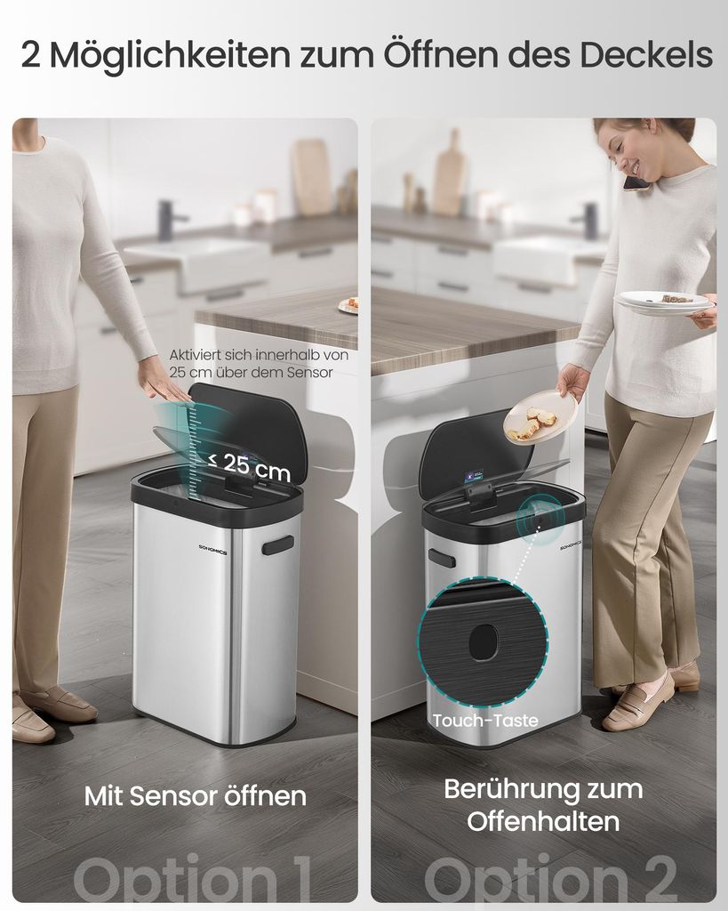 Mülleimer mit Sensor, automatischer Abfalleimer 50 L
