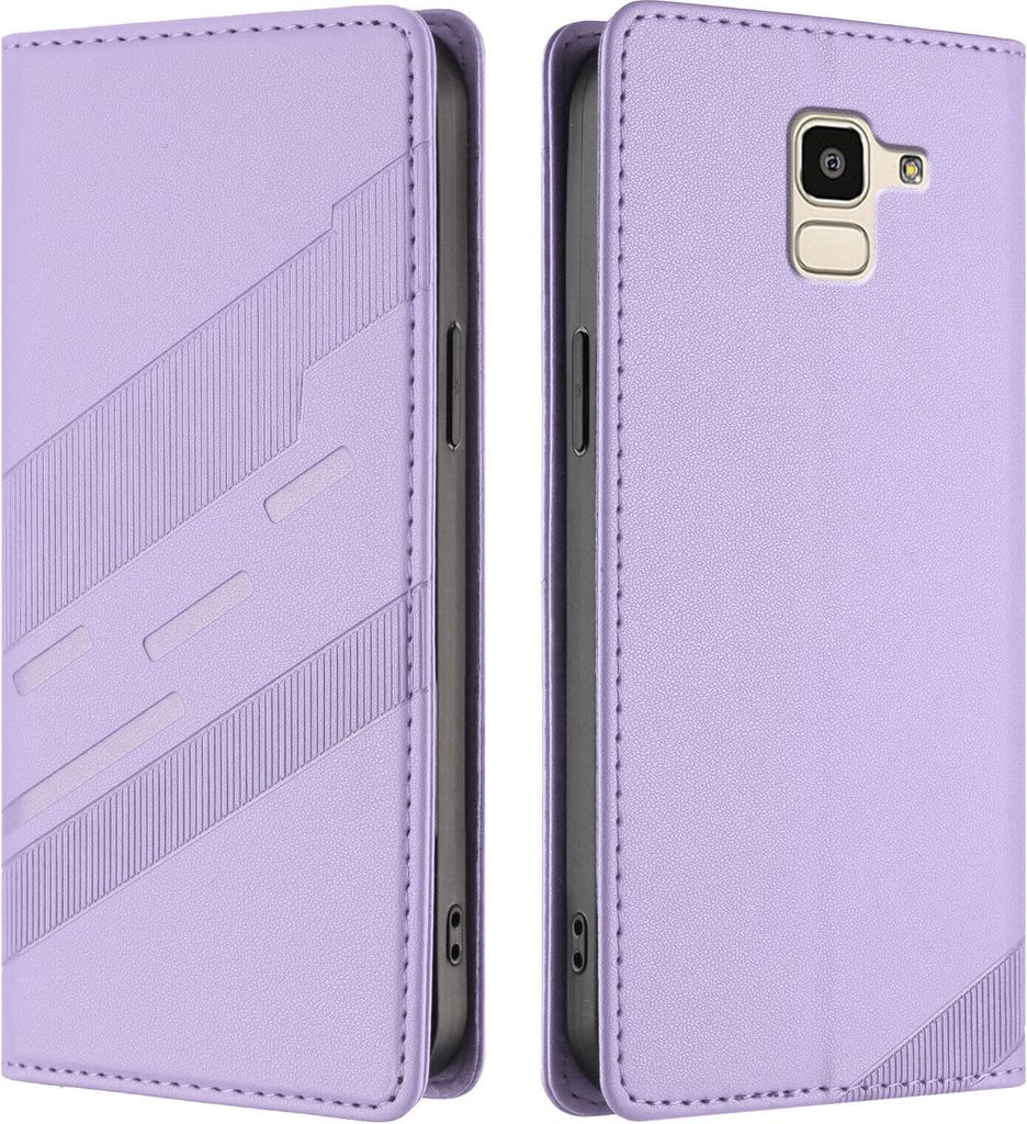 Hülle für Samsung Galaxy J6 2018, Kunstleder Brieftaschen Handyhülle mit Kartenfach und Standfunktion Violett