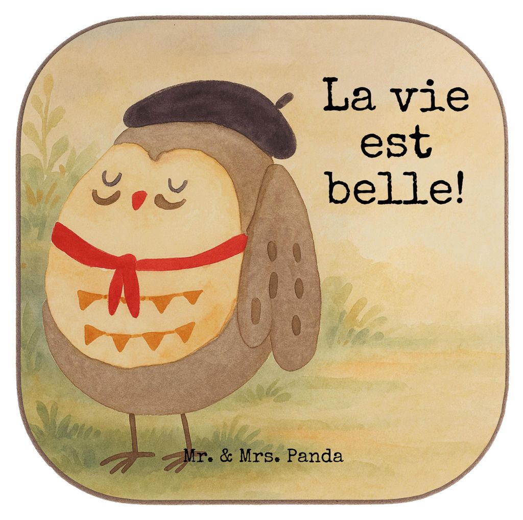 Mr. & Mrs. Panda Tischuntersetzer Eule Frankreich Design - Weiß - Geschenk, La Vie Est Belle, gläseruntersetzer, Tassen Untersetzer, Coaster, fü...