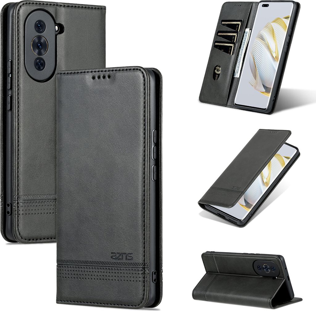 Huawei Nova 10 Pro Leder Hülle, Klapphüllen Brieftasche Magnetverschluss Ständer Schutzhülle für Huawei Nova 10 Pro Schwarz