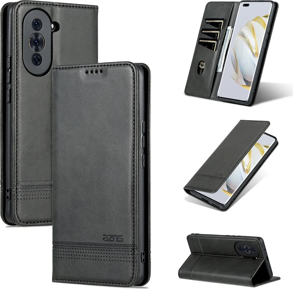 Huawei Nova 10 Custodia in pelle, Flip Cover Wallet Case Chiusura magnetica Stand Custodia protettiva per Huawei Nova 10 Nero