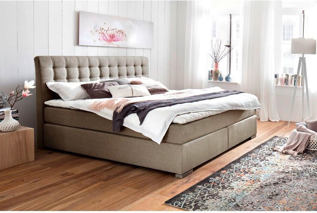 Boxspringbett 200x200 cm LORETO-114 Beige, Härtegrad H2