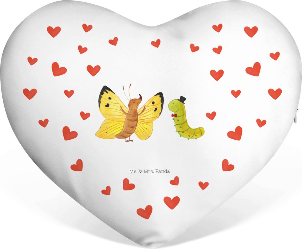 Mr. & Mrs. Panda Dekokissen Raupe Schmetterling - Weiß - Geschenk, Sofakissen, Entwicklung, Liebeskissen, dekoartikel, Herzkissen Valentinstag, Lu...