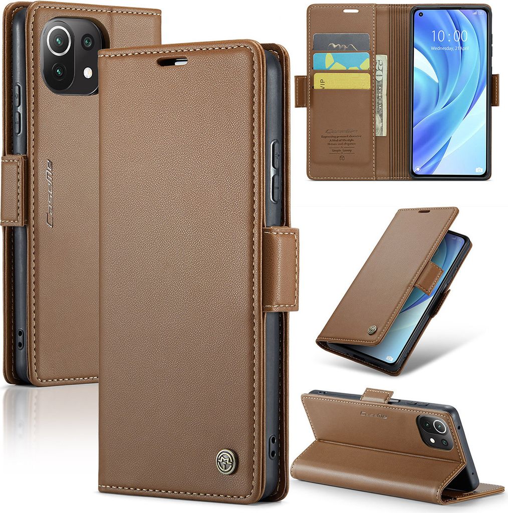 Xiaomi 11 Lite Hülle, Leder Brieftasche Kartenfach Schutzhülle mit Standfunktion für Xiaomi 11 Lite 5G NE / Mi 11 Lite Braun