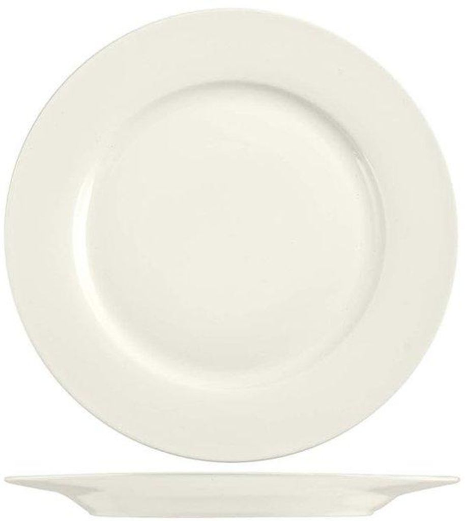 Geschirr-Satz mit 12 flachen Tellern aus hochwertigem Neuwert-Bone China, Durchmesser 26 cm