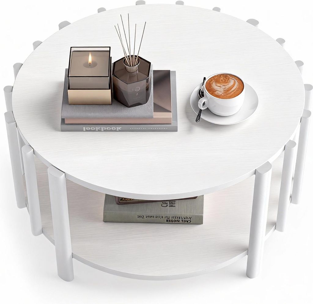 Runder Couchtisch Moderner minimalistischer Holztisch mit 2 Ablageflächen Beistelltisch für Wohnzimmer Wohnkultur