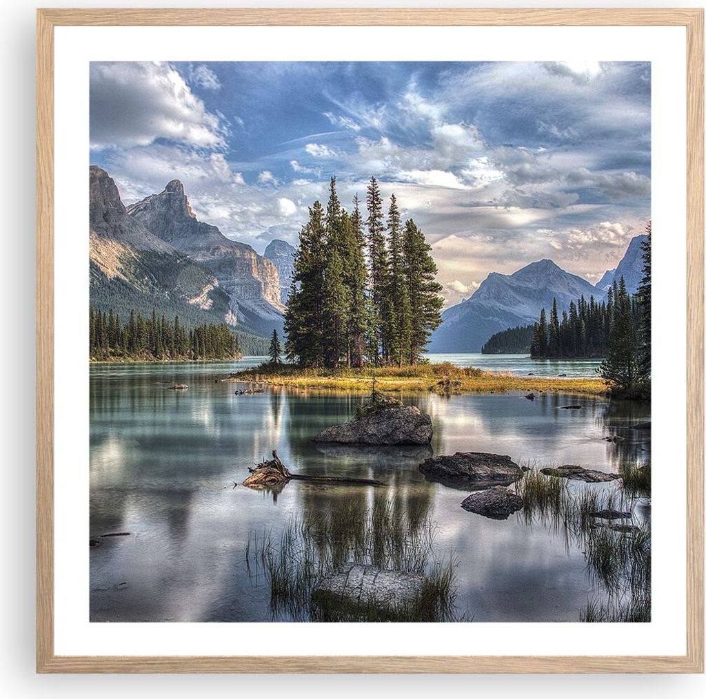 Gerahmtes Poster - Rahmen in heller Eiche - See Landschaft Natur - 60x60 cm - Wand Bild - Wanddeko - Wandbilder - Wandposter - Bilderrahmen - Bilde...