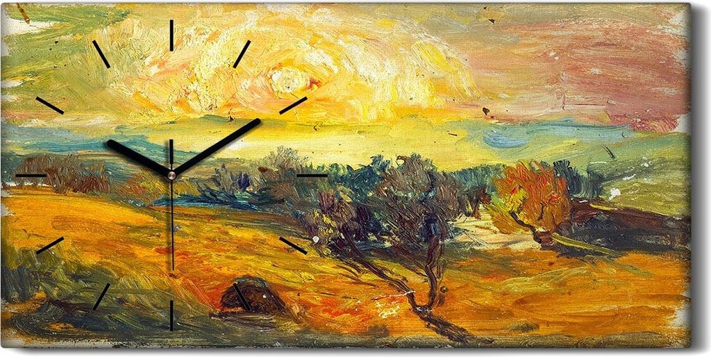 Wandbild Leinwand Bilder mit Uhr 60x30 Ölgemälde Abstrakte Sonnenuntergang Natur - schwarze Hände