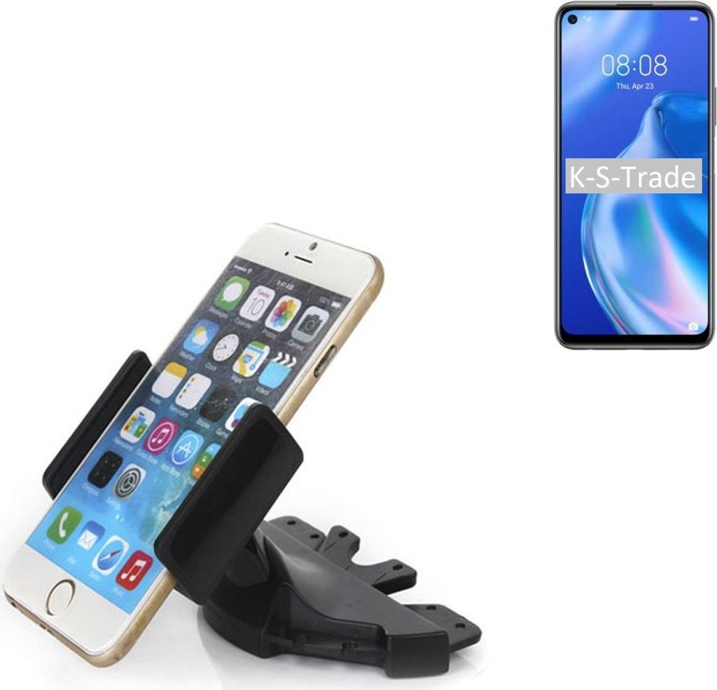 K-S-Trade CD Schlitz Halterung kompatibel mit Huawei P40 lite 5G Autohalterung KFZ-Halter Radio Handy Halterung 360° drehbar schwarz
