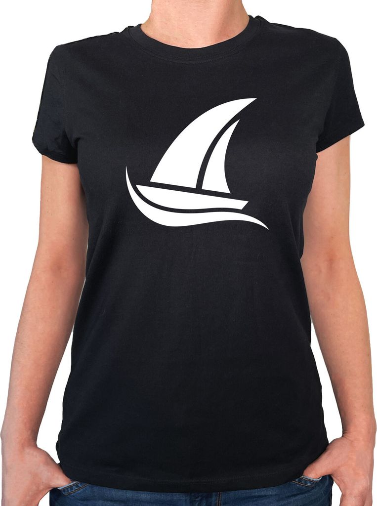 Huuraa Damen T-Shirt Segeln Segelboot M Black Bio Baumwolle Fairtrade Damenshirt Geschenkidee