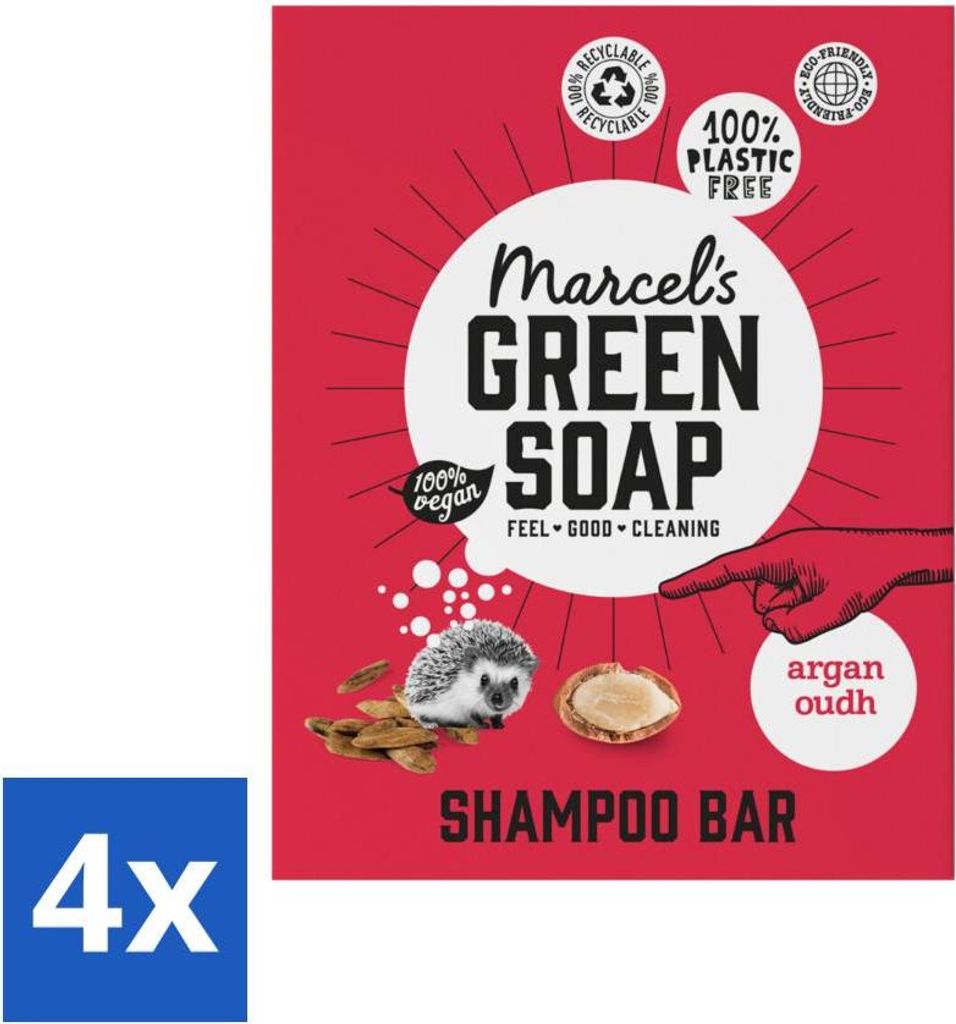 Marcel's Green Soap - Shampoo Bar - Argan & Oudh - Stärkt & Pflegt - 90 gr - Vorteilspack - 4 Stücke