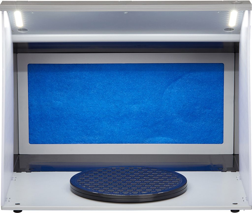 SucceBuy Tragbare Airbrush-Spritzkabine von | Hobby-Lackierset mit 4 LED-Leuchten | Doppelte Abluftventilatoren, Drehteller und 6 Fuß langer Verl...