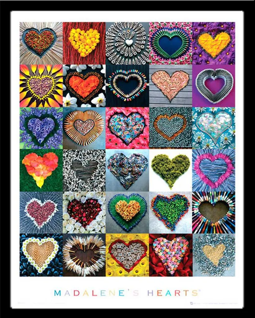 Madalenes Hearts - Mini-Poster - Collage + cornice rimovibile, Shinsuke® Mini MDF nero, disco acrilico