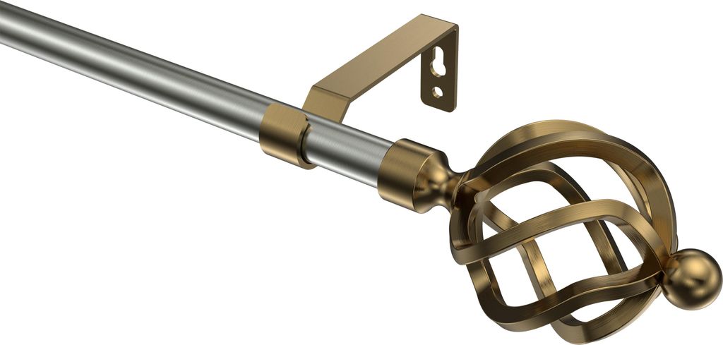 Interdeco Gardinenstange / Vorhangstange Edelstahl-Optik / Messing Antik, Typ Olymp Paolo (Schmiedekugel), 16 mm Ø 1-läufig, 240 cm