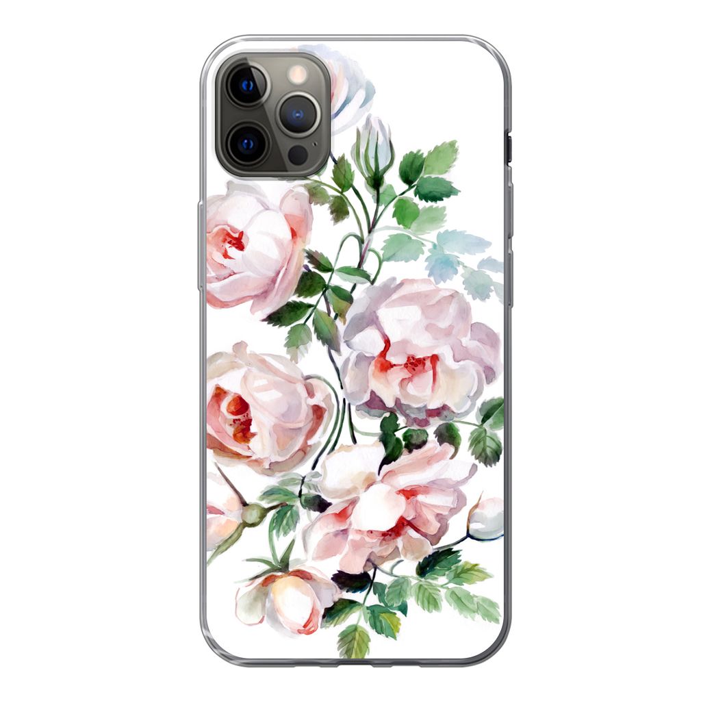 MuchoWow Handyhülle Schutzhülle Hülle für iPhone 12 Pro Max Aquarell - Rosen - Blumen Silikon Softcase Handy Hülle - Hartschale