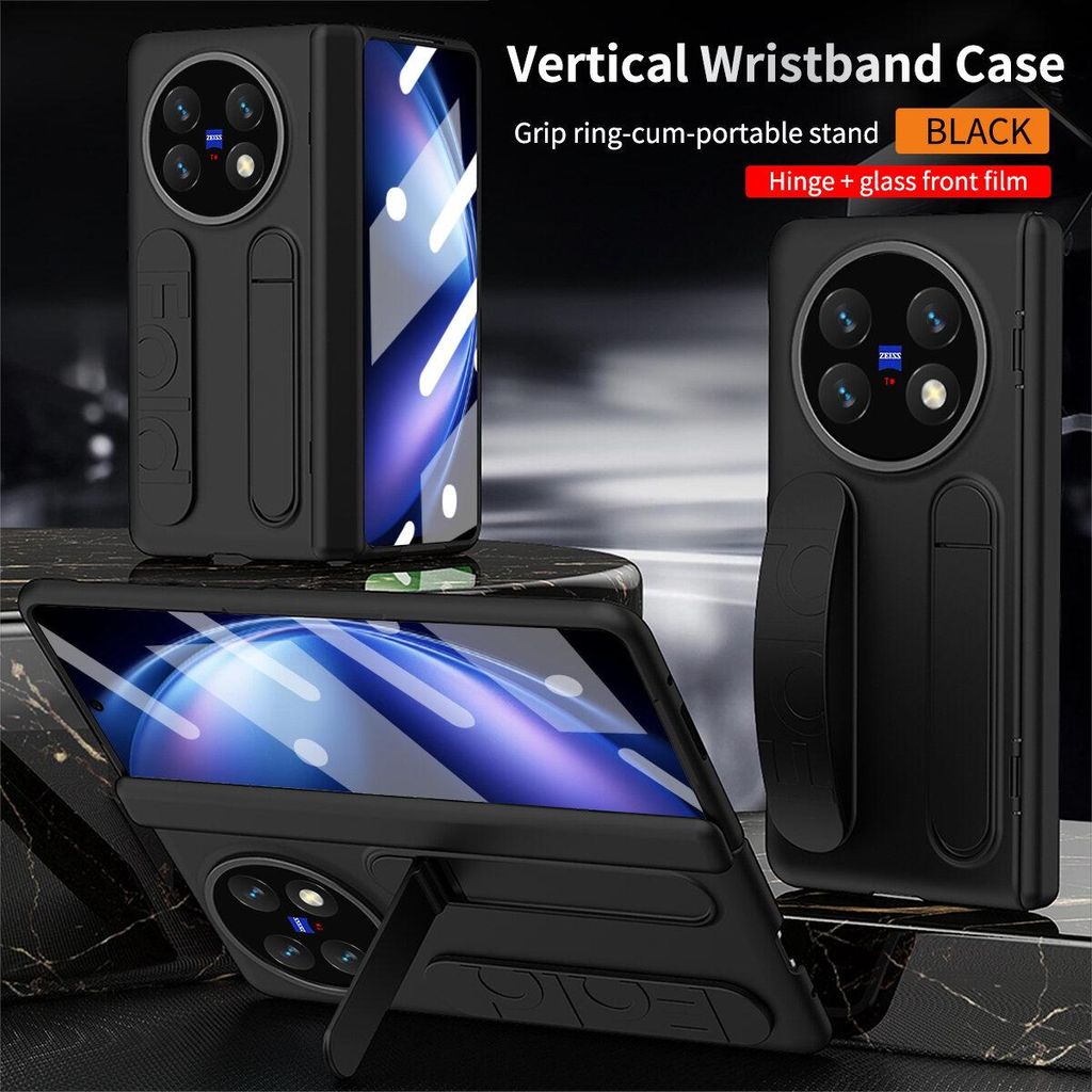 Hülle für Vivo X Fold5 Armbandtasche mit Scharnierschutz, Eingebautem Displayschutz, Griff, Ständer Handyhülle Schwarz