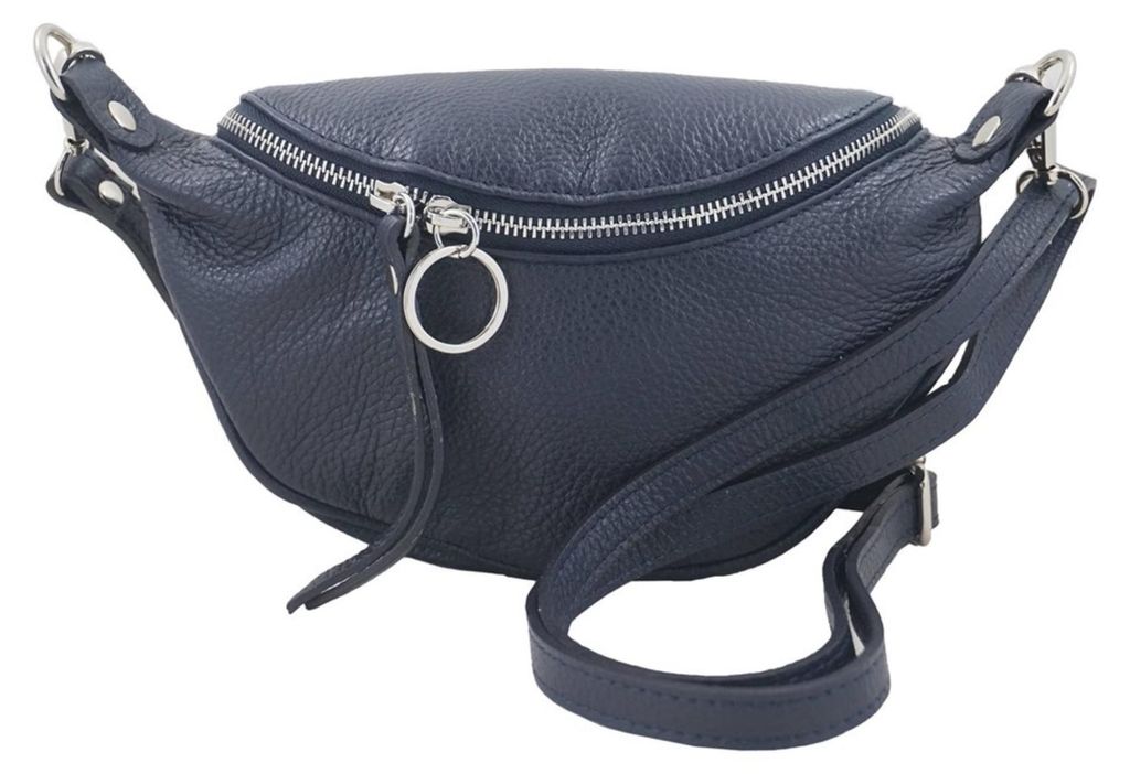 Damen Gürteltasche aus Naturleder Dunkelblau, 15 cm Länge, 15 cm Höhe, 8,5 cm Breite mit Schulterriemen