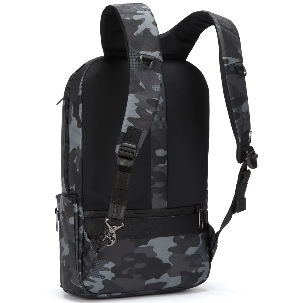 Sac à dos urbain gris camouflage Pacsafe Metrosafe X en tissu recyclé