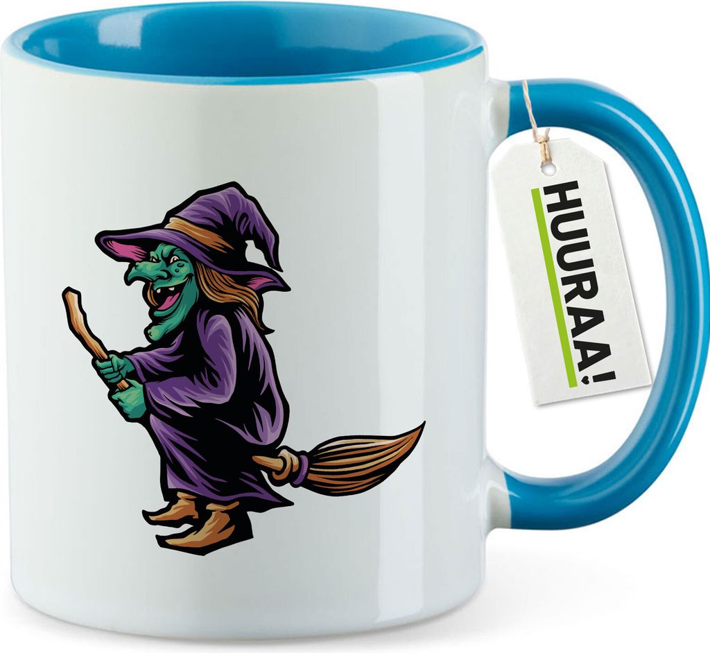 Huuraa Kaffeetasse Hexe Halloween 330ml Blau Keramik Kaffeebecher Geschenkidee