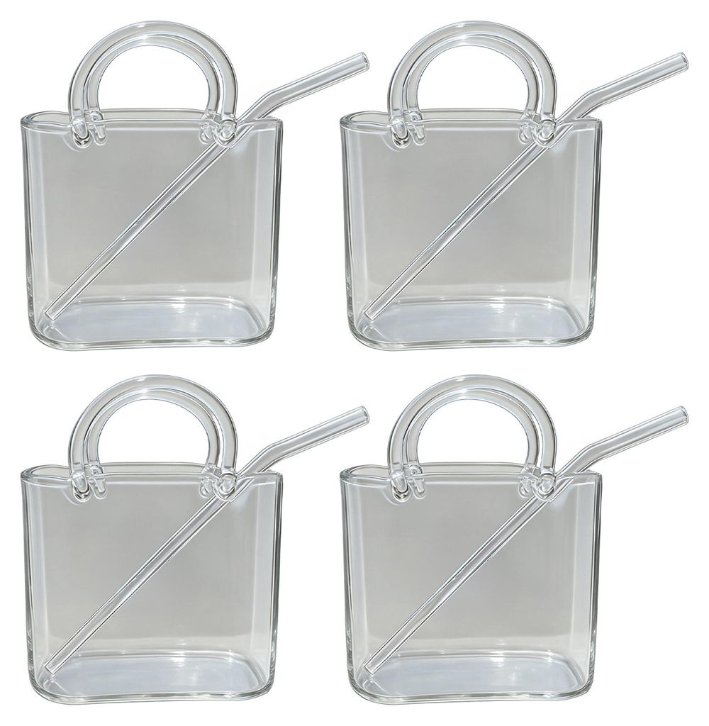 Handtaschenförmiger Glasbecher, 750 ml, durchsichtig, kreativer Tumbler für Saft, Cocktails, Eiskaffee, niedliche Glas-Handtasche, dekorative Fis...
