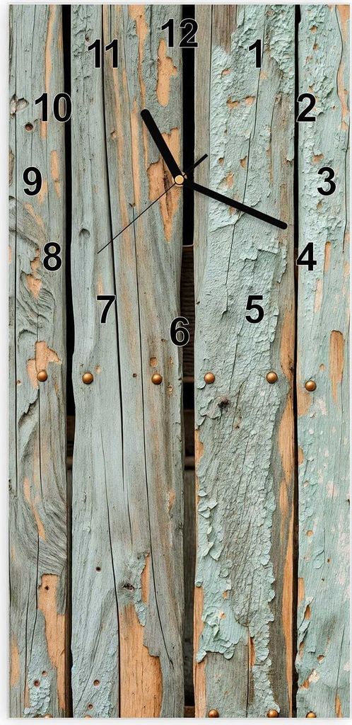 Wanduhr aus Glas mit Motiv Verwitterte Holzbretter- 30 x 60 cm - inkl. Aufhängesystem