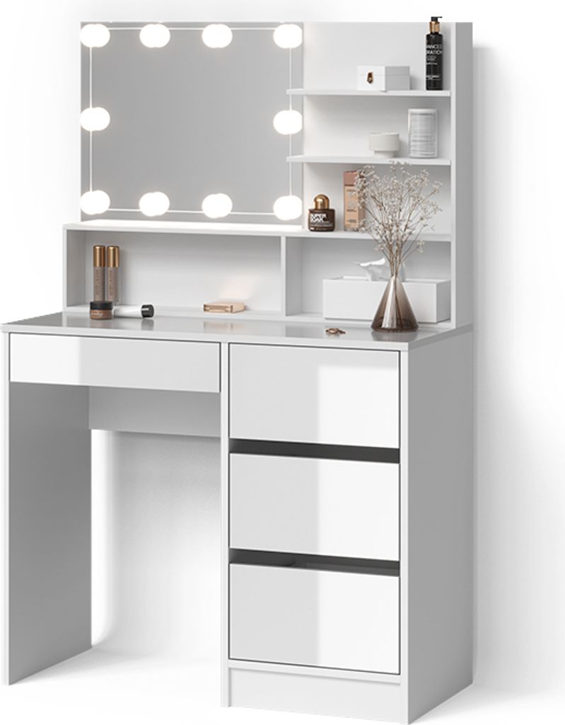 Schminktisch Livinity Imola Weiß 90 cm mit Spiegelregal und Produktbild 