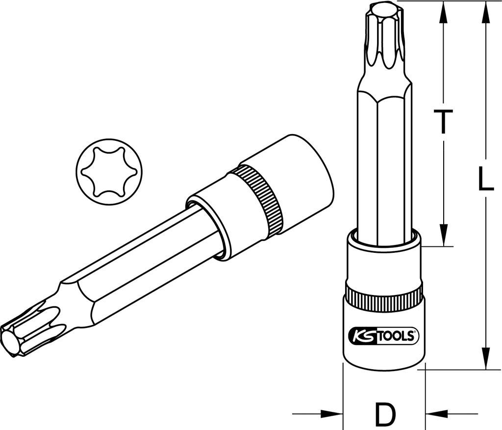 KS TOOLS 918.1643-E 1/2" CHROMEplus Bit-Stecknuss Torx, lang, T25, auf Hänger