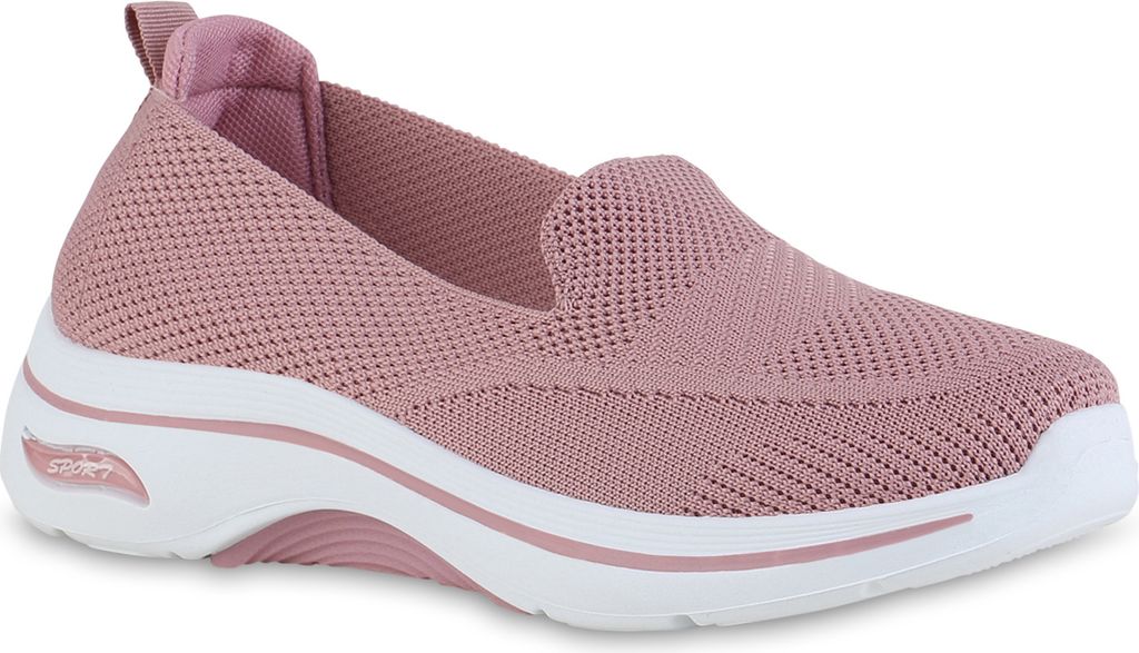 VAN HILL Damen Slip Ons Sportschuhe Sportliche Strick Profil-Sohle Schuhe 841624, Farbe: Altrosa, Größe: 36