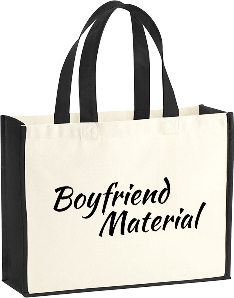 Huuraa Jutetasche Boyfriend Material Schriftzug 21 Liter Black Jute und Baumwolle Einkaufstasche Geschenkidee