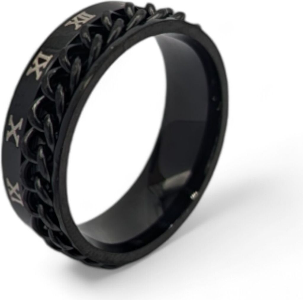 Anti-Stress-Ring mit drehbarer Kette und römischen Zahlen Chain Ring Schwarz US 6