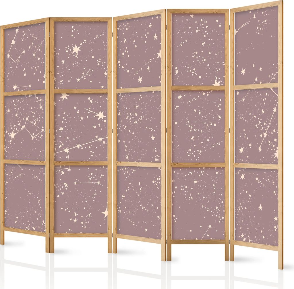 5-teiliger Einseitiger Vlies Japanischer Paravent - Night Sky - Artistic Constellations and Stars in Pastel Shades 225x172 cm Muster f-C-10104-bh-b