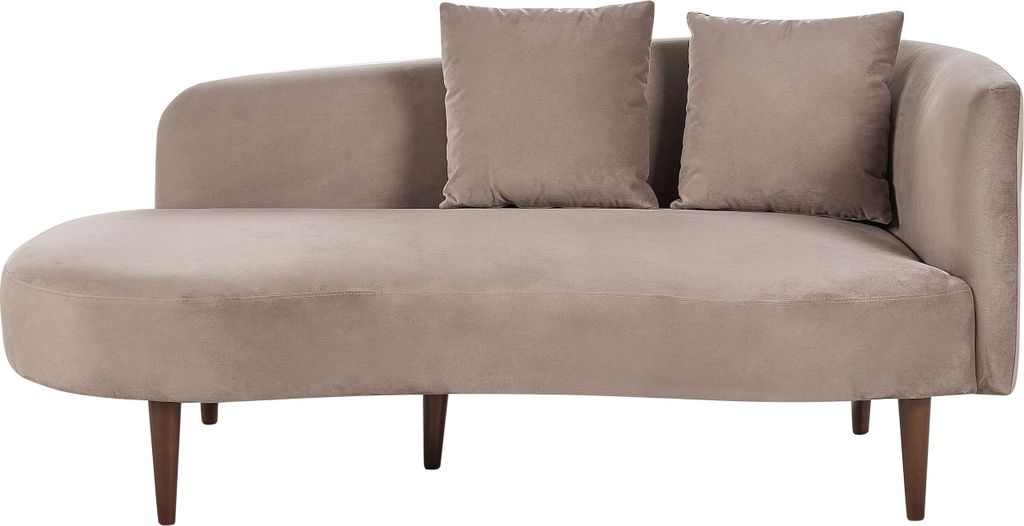 BELIANI Chaiselongue Rechtsseitig Hellgrau Samtstoff Holzfüße Dunkelbraune Beine Kissen Inklusive Glamourös Wohzimmer