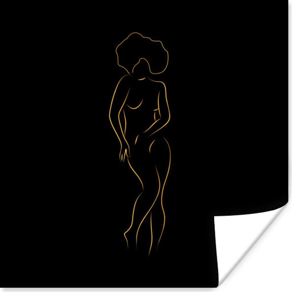 MuchoWow Poster Frau - Schwarz - Gold - Strichzeichnung 75x75 cm - Wand Dekoration