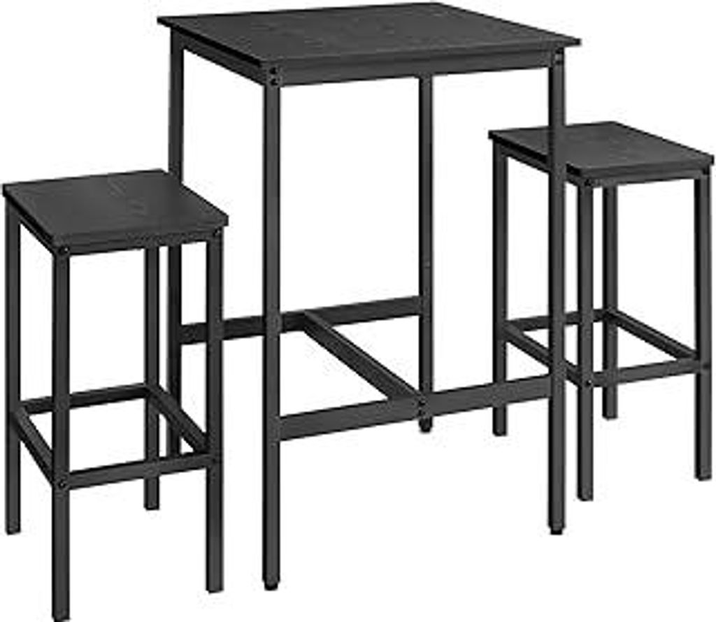 VASAGLE Bartisch mit Barhocker-Set, Esstisch mit 2 Stühlen, Küchentisch klein, Barstühle, für Esszimmer, Küche, ebenholzschwarz-tintenschwarz ...