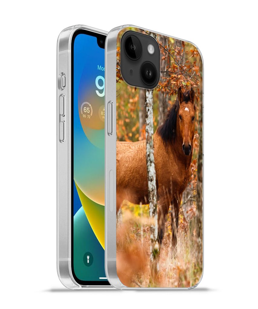 MuchoWow Handyhülle Schutzhülle Hülle für Apple iPhone 14 Plus - Soft case Pferd - Wald - Braun Silikon Softcase Handy Hülle - Abbildung