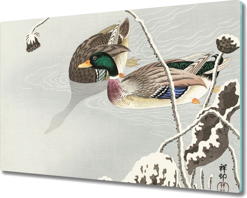 Coloray Küchenbrett Kochplattenabdeckung Hackbrett Schneidebrett Herdabdeckplatte 80x52 cm - Tiere Vögel Wasser