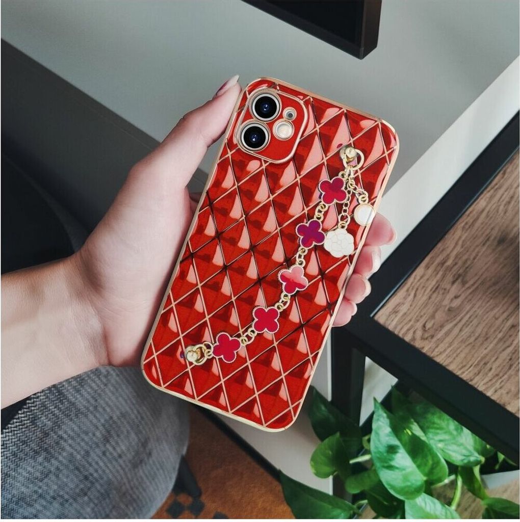 Schutzhülle Handy Hülle Trend Case mit einer Kette Design Cover kompatibel mit iPhone 13 Pro Rot