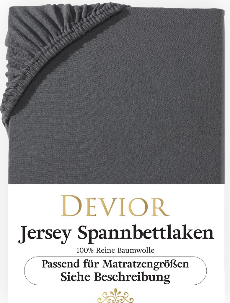 Devior Jersey Spannbettlaken 180x200 - 200x220 anthrazit Bettlaken 100% Baumwolle für Boxspringbett und Wasserbett