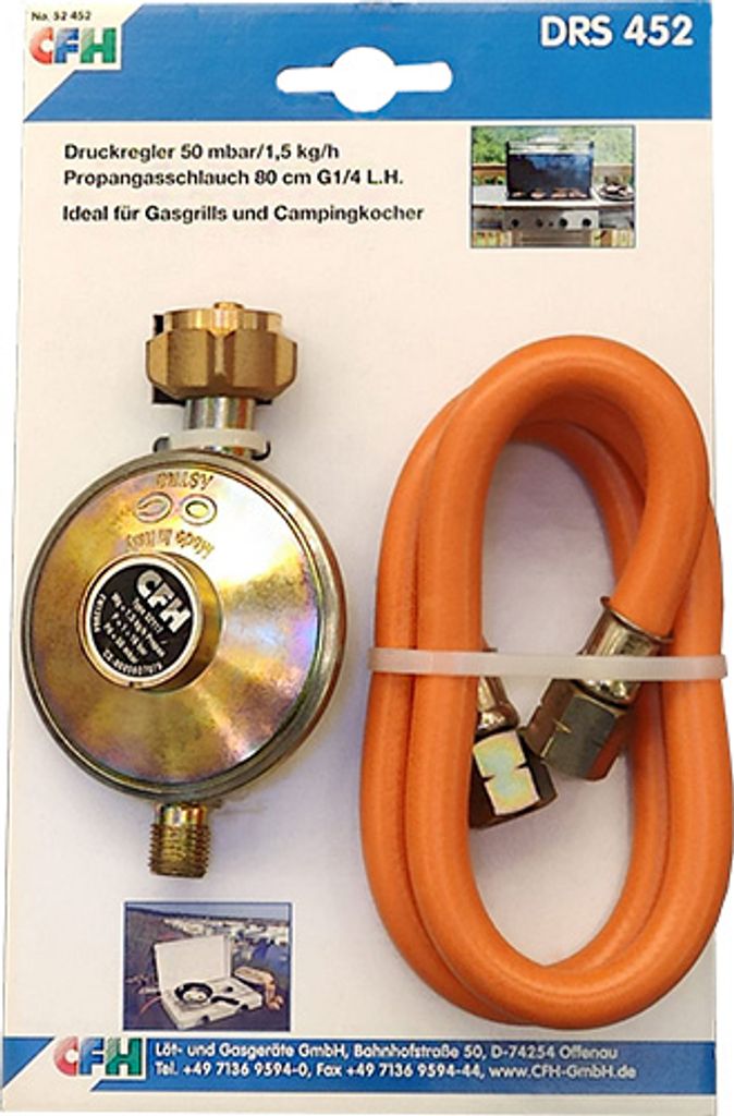 CFH Set régulateur de pression 50 mbar + 80 cm de tuyau Image du produit 
