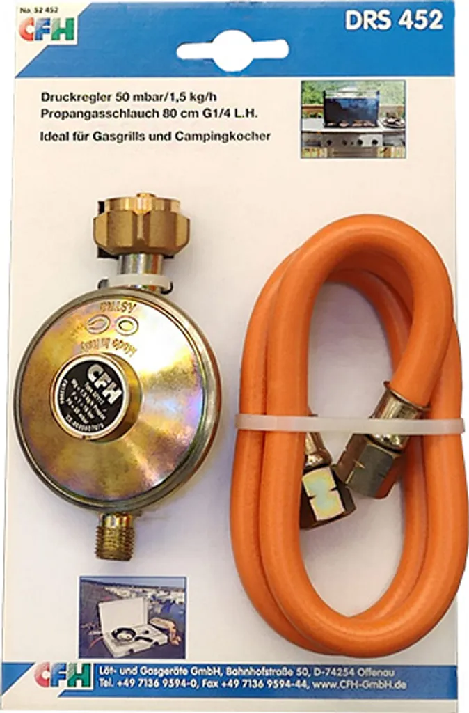 Kit détendeur gaz 50 mbar et tuyau flexible 80cm pour réchaud extérieur