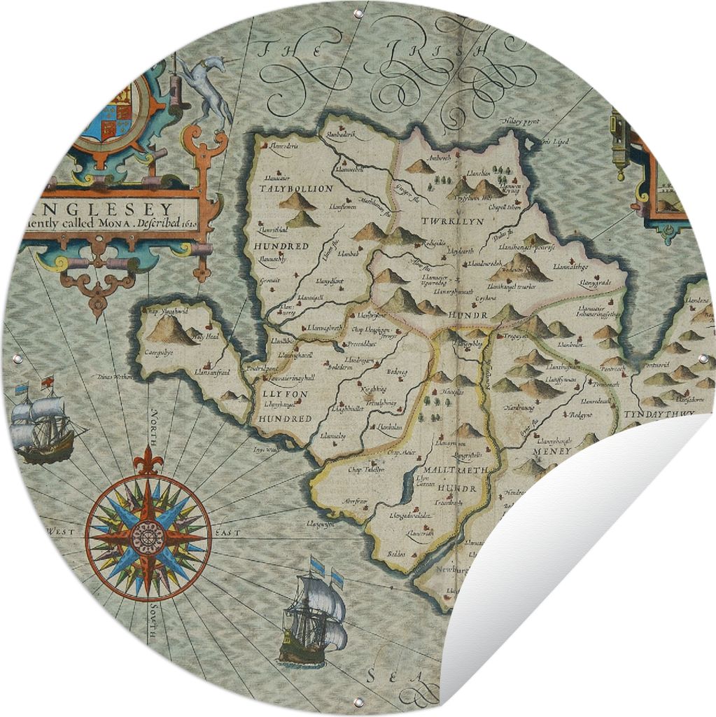 MuchoWow Gartenposter Outdoor-Poster Rund Karte - Anglesey - Vereinigtes Königreich - Wales Ø 90 cm Gartendeko Rundes Poster draußen