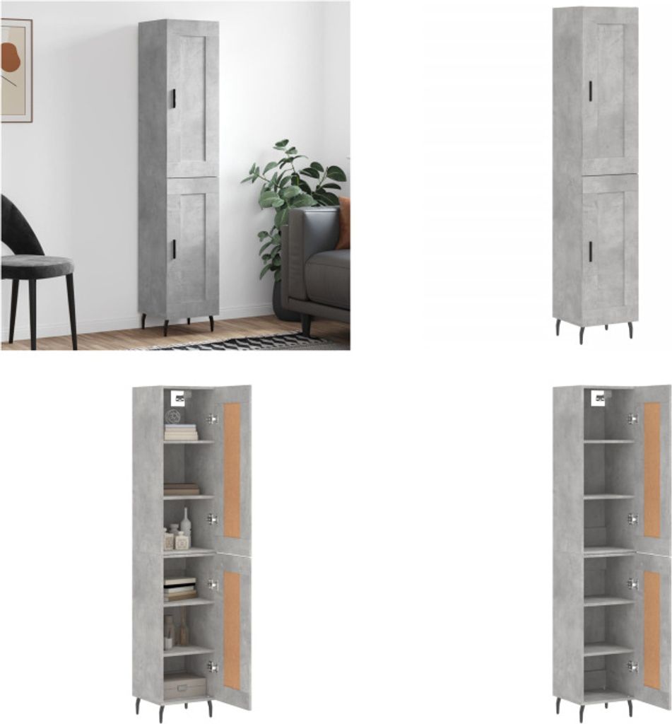 vidaXL Highboard Betongrau 34,5x34x180 cm Holzwerkstoff - Highboard - Highboards - Sideboard - Schrank