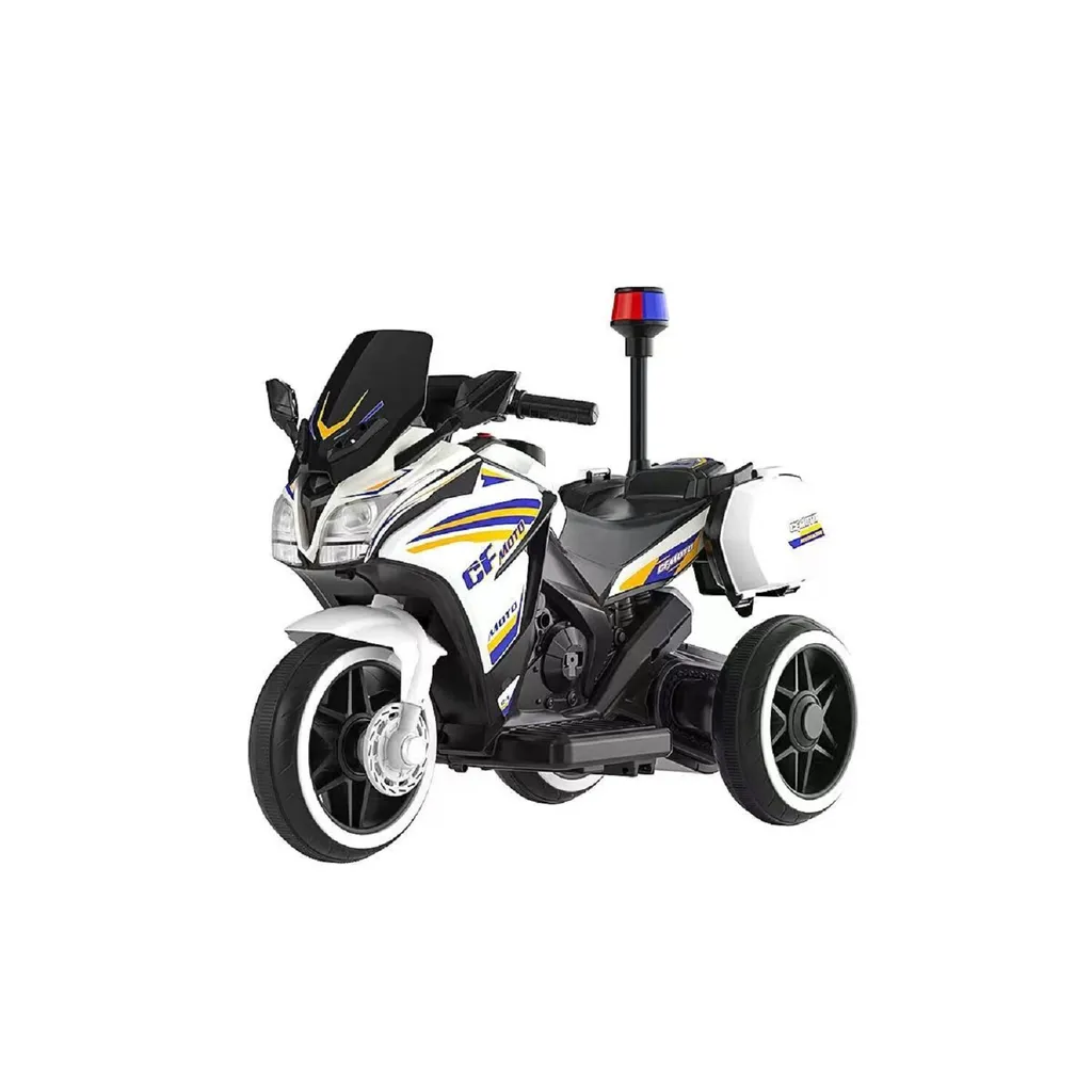 Moto électrique enfant 6V 4Ah avec musique et gyrophare blanc Police