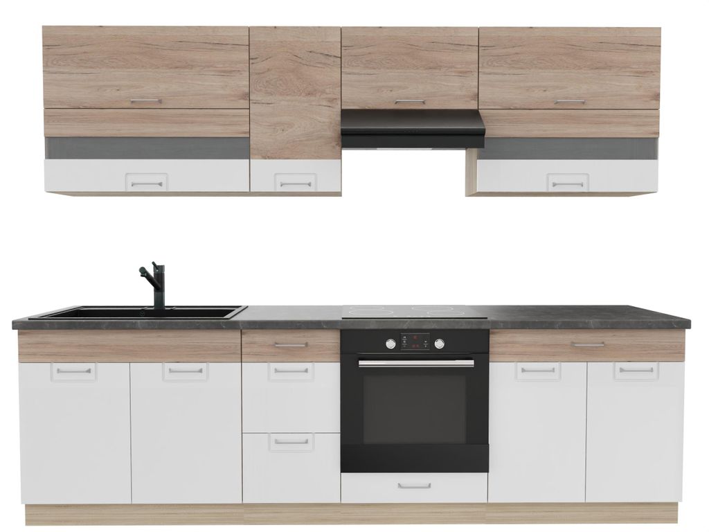 Kuchynská linka 270 cm – ECONO A PLUS – dub Sonoma – bílá Obrázek produktu 