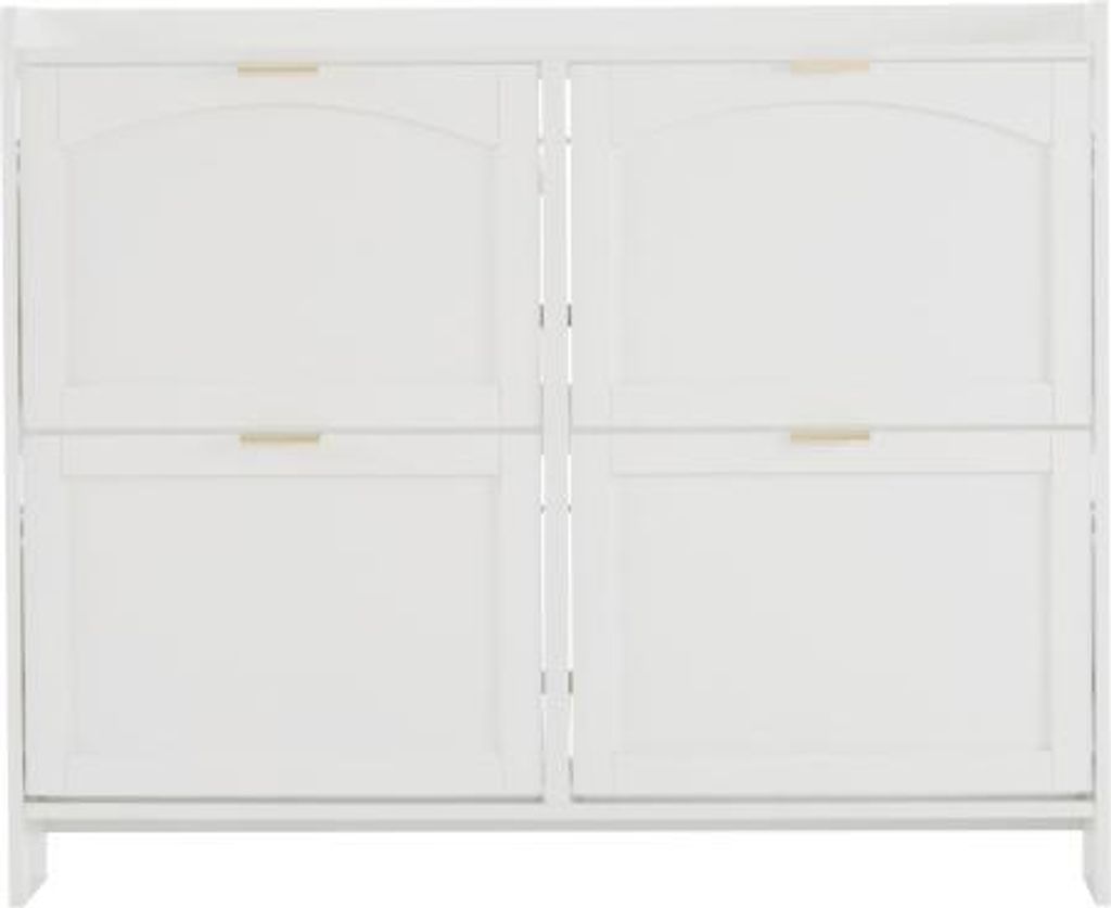 Schuhkommode Schuhschrank 110x24x90 cm Weiss Modern Mit 4 Klappenfaechern Offene Ablage Freistehend Schuhregal Flur Eingangsbereich Schrank