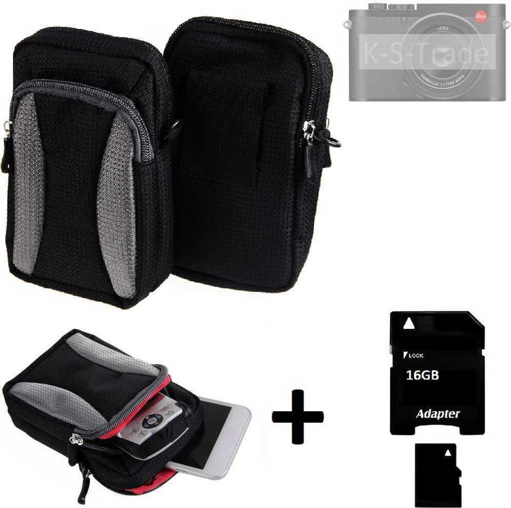 Kompatibel mit Leica Q3 Gürtel Tasche Holster Umhänge Tasche Fototasche Schutz Hülle schwarz-grau + Extrafach K-S-Trade