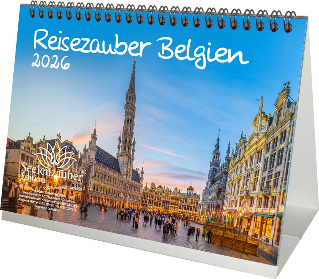 Reisezauber Belgien DIN A5 Tischkalender für 2026 Urlaub Brüssel Tulpen - Seelenzauber