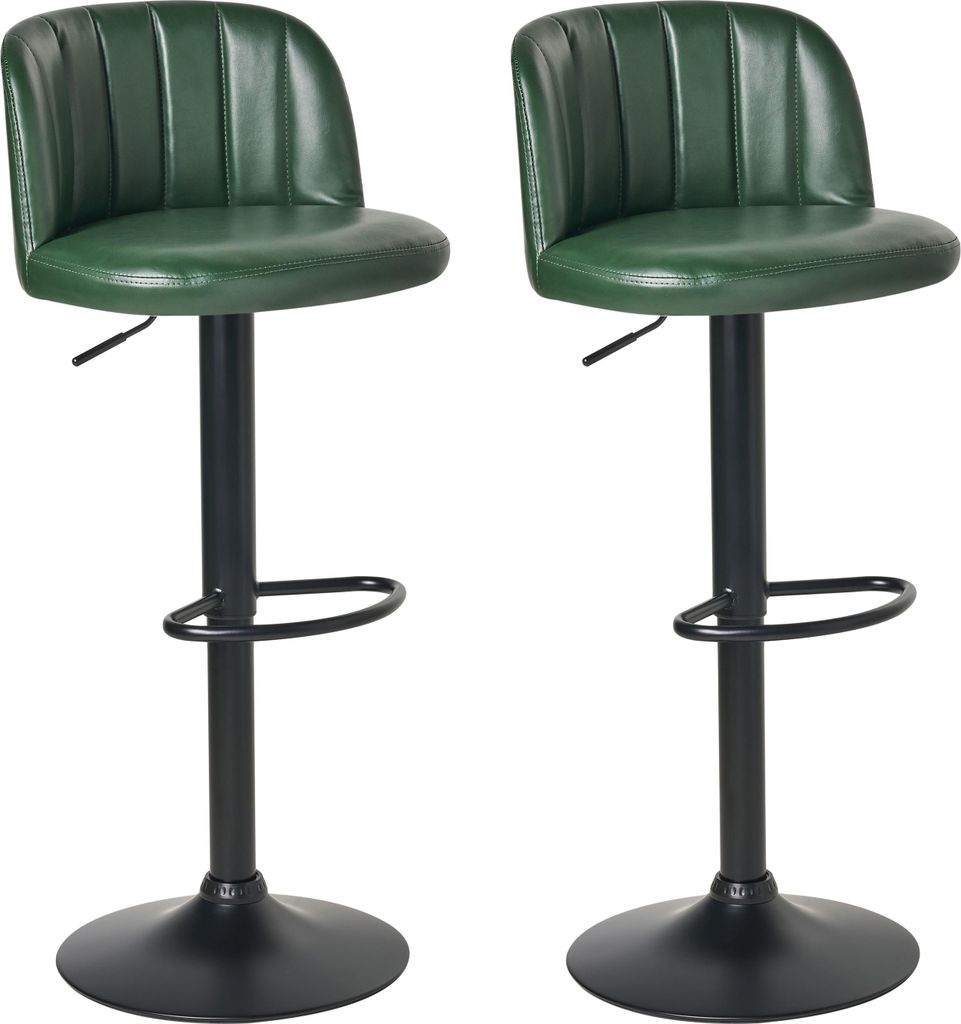 BELIANI Barstühle 2er-Set dunkelgrün Kunstleder schwarzer Fußhocker drehbar Retro-Design