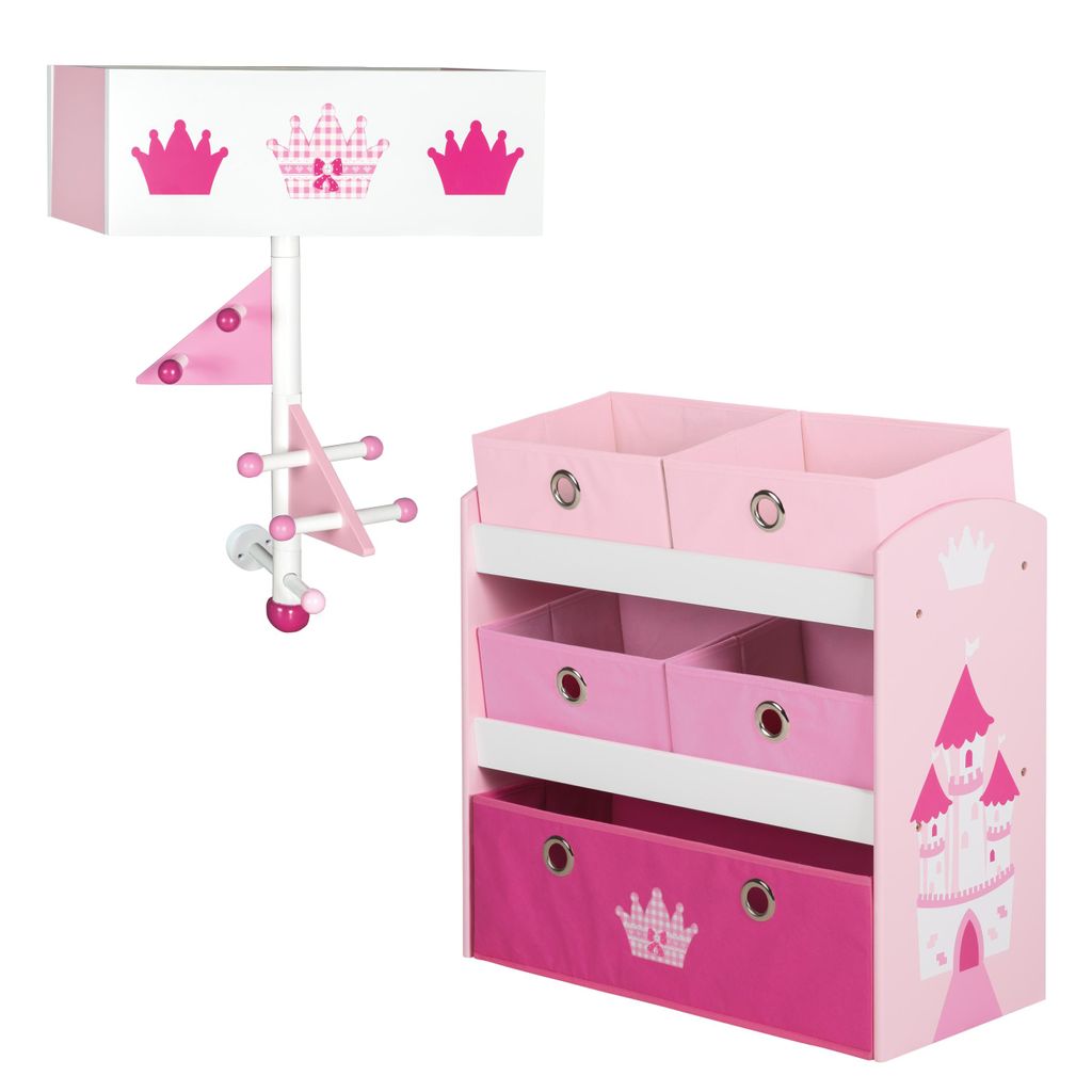 roba Kinderregal 'Krone', Spielzeug- & Bücher-Regal, fahrbar & drehbar mit Rollen, rosa / weiß