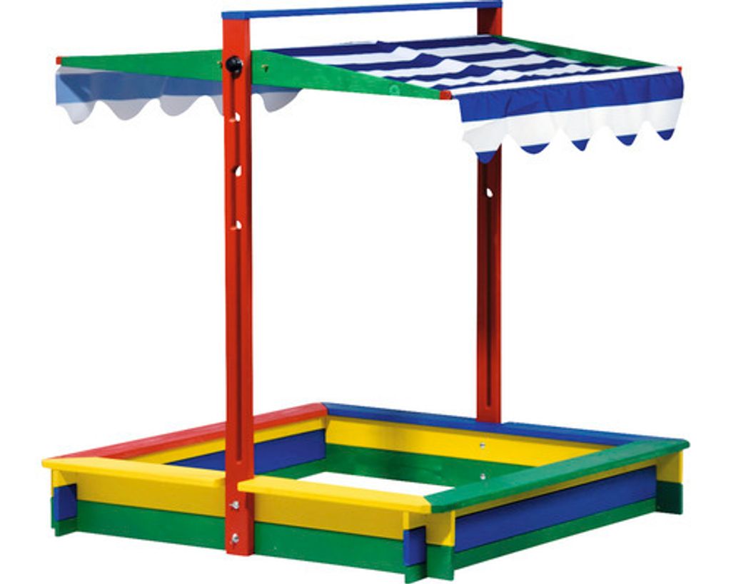 dobar Sandkasten Holz mit Deckel, mit Dach absenkbar (Spezial-Arretierung), Sandkiste groß XL viereckig bunt mit Abdeckung, 120 x 120 x 120 cm,Holz